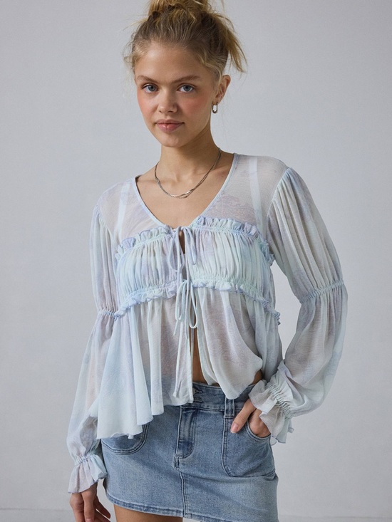 Kimchi Blue Tops - Kimchi Blue Amelia Sheer Tie-Front Blouse Size Medium